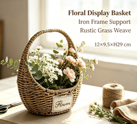 Panier à herbe fabriqué en usine 12x9,5xH29cm avec poignée et doublure en PVC, demi-lune, couleur naturelle, pour les fêtes