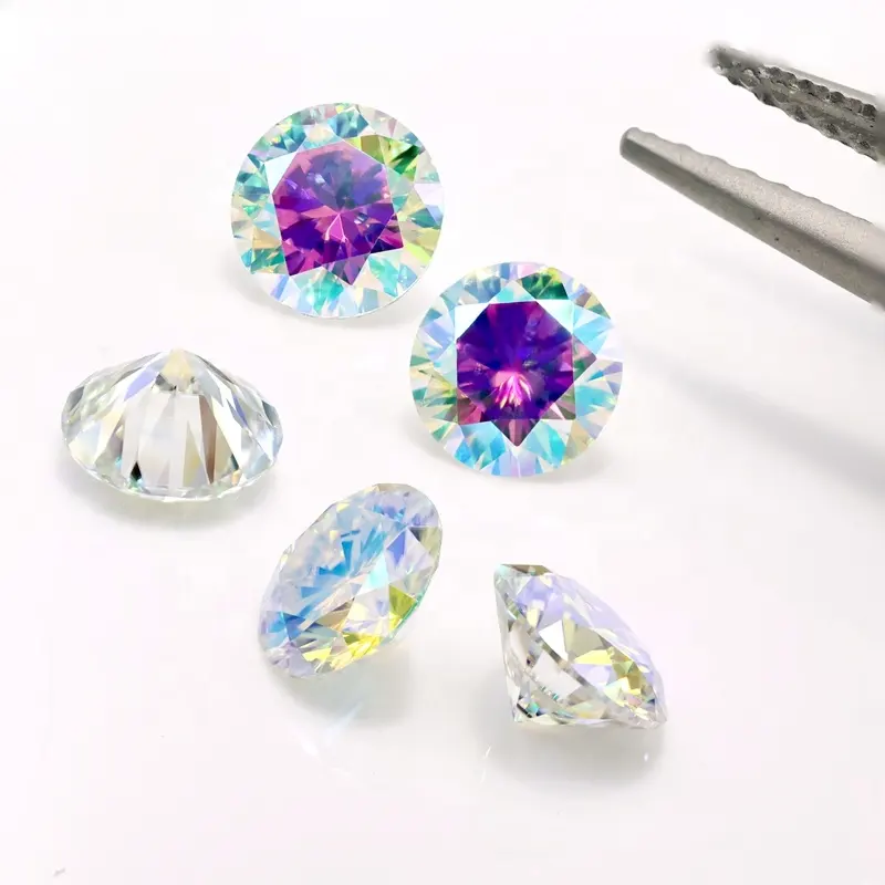 Custom Color Dichroic Luminous #4780 Yellow And Pink Moissanite Synthetic Gems 3.0 mm to 18.0 mm Round Moissanite Diamond