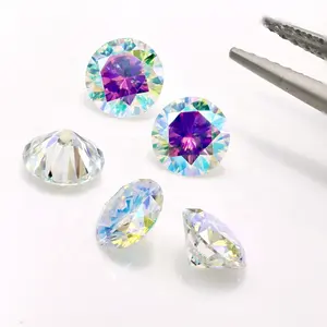 Colore personalizzato dicroico luminoso #4780 gemme sintetiche Moissanite gialle e rosa da 3.0mm a 18.0mm diamante Moissanite rotondo