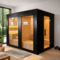Ruang Ganti Sauna Luar Ruangan Kayu Hemlock Solid Tradisional untuk 5-6 Orang dengan Pemanas Listrik untuk Apartemen, Vila, Taman