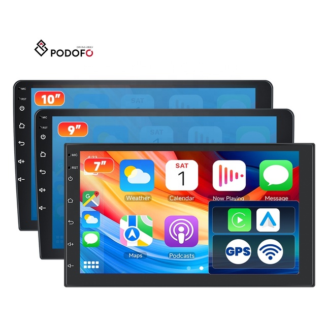 Podofo 7"/9"/10'' 2 Din Android Car Radio Stereo 2+64GB Wireless CarPlay Android Auto Autoradio GPS WiFi BT FM RDS OEM Factory