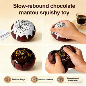 Jouet anti-stress souple en PU à remontée lente, en forme de petit pain rond avec crème au chocolat, pour enfants, pour jeu d'imitation de dessert - Product Image 2
