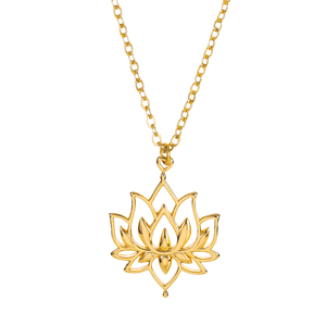 Women's Classic 316L Stainless Steel Link Chain Necklace Gold Plated <strong>Lotus</strong> Flower Pendant Anniversary Sublimation Jewellery - Product Image 1