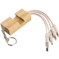 Cordon de chargement multiple Porte-clés portable Câble de chargement biodégradable paille de blé bambou Câble 3 en 1 avec support de téléphone