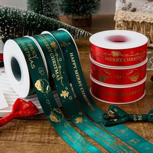 Ruban de satin festif de Noël en feuille d'or de 2,5 cm pour emballage cadeau et décoration de sapin, 25 yards par rouleau - Product Image 1