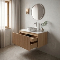 Mueble de Baño Flotante Moderno de Madera Contrachapada Boston Oak Woodmatt con Cajones, Sin Lavabo, para Proyectos Hoteleros Personalizados