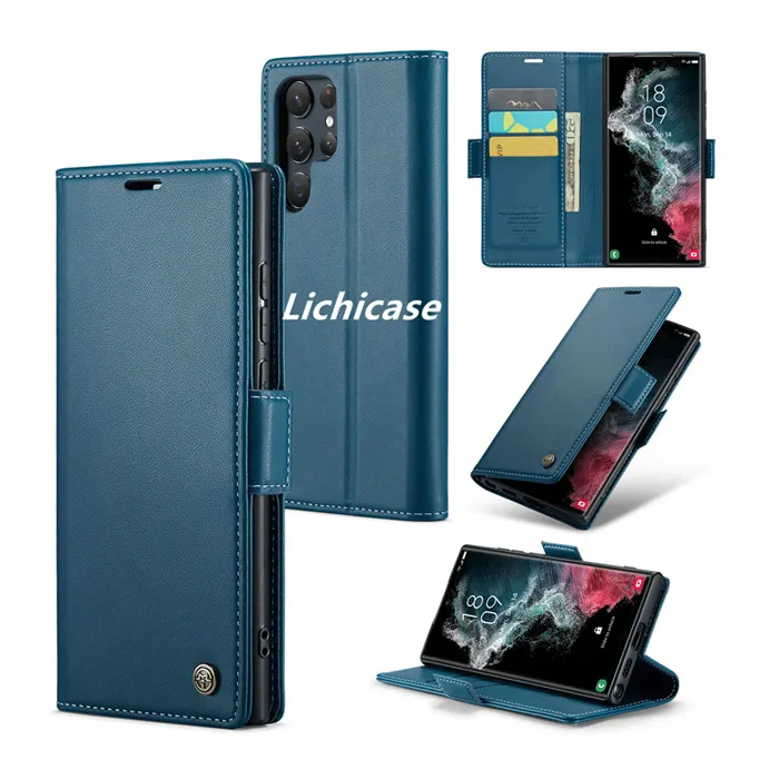 Lichicase Buch-Stil Kartenbeutel Geldbörse Geldfachhülle für Samsung S22 Ultra Telefonständer Ledertasche