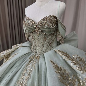 Jancember MCT020 Elegante Abito Verde Menta <span class=keywords><strong>per</strong></span> Quinceañera con Scollo a Cuore, Pizzo Dorato e Fiocco - Product Image 5