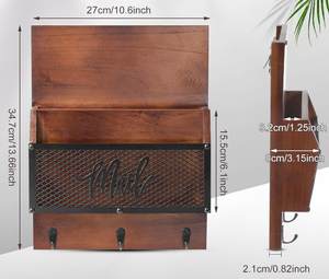 Decorazione per la casa a parete scaffale lettere riviste giornali posta organizzatore Rack portachiavi con ganci per chiavi - Product Image 2