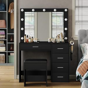 Tocador de MDF con Espejo e Iluminación, <span class=keywords><strong>Mesa</strong></span> de <span class=keywords><strong>Maquillaje</strong></span> <span class=keywords><strong>Profesional</strong></span>, Tocador para Salón de Belleza y Uñas - Product Image 5