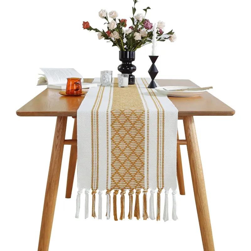 Boho hochwertig nordisch handgemacht Jacquard Tisch Flagge mit Fransen Haus Esstisch Dekor Rechteck Tischläufer