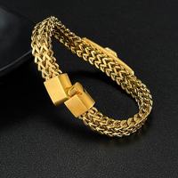 Bracelet personnalisé arbre de vie pour hommes en acier inoxydable plaqué or 18 ct à double chaîne bijoux spirituels style maillon cubain