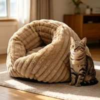 Coussin rond en polaire côtelée pour chat YangyangpetRabbit Hair, brun, luxueux et apaisant