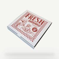 Caja de Pizza Personalizada con Logotipo Estampado en Caliente, Papel Recubierto Biodegradable, Caja de Embalaje para Restaurante de Comida para Llevar, MOQ Bajo