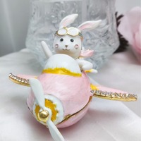 Boîte à bijoux en alliage de zinc de qualité export, motif lapin, avion, carotte, capacité 0-1L, style Yiwu mignon Kawaii pour filles, vente en gros de bagues et colliers