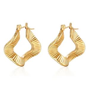 European and American fashion wave shaped irregular 18 K gold earrings Stainless Steel Earring