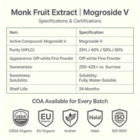Monk Fruit Extract Poeder Mogroside V 25%~95% Biologisch Kosher Halal Caloriearm Natuurlijke Zoetstof Luo Han Guo Extract Bulk