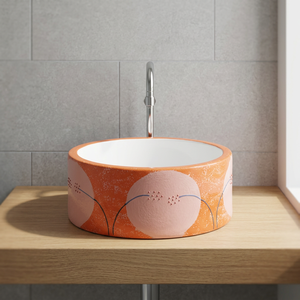 Lavabo de table Micky bleu brun abat-jour lavabo rond moderne en céramique lavabo d'art fait à la main avec évier de luxe à motif de marbre - Product Image 2