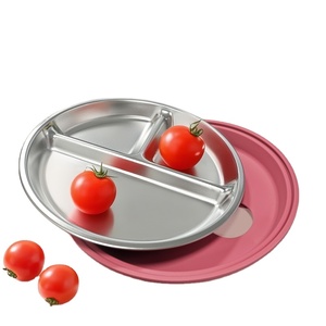 Assiette à ventouse écologique en acier inoxydable pour tout-petits avec manchons en silicone amovibles, sans BPA, incassable, ensemble repas bébé compartimenté - Product Image 1