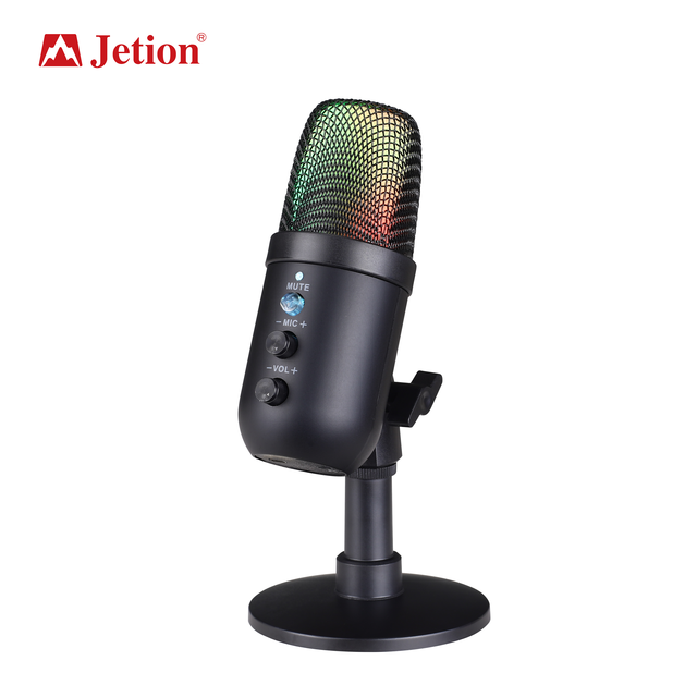 Jetion Colorful RGB Lighting Condenser 3.5mm Type-C Wired Microphone Cardioid Pattern One-Key Mute Noise Reduction Microphone