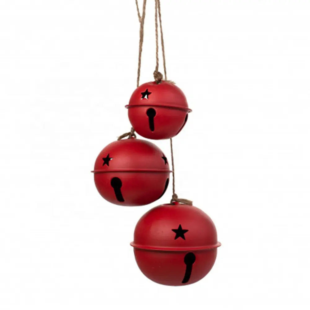 Sino de metal vermelho e estrela, estilo simples campainha jingle bell ornamentos de fábrica