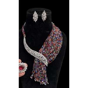 Ensembles de collier Mala en perles de fiançailles de mariage de style ethnique Bollywood plaqué or pour femmes - Product Image 1