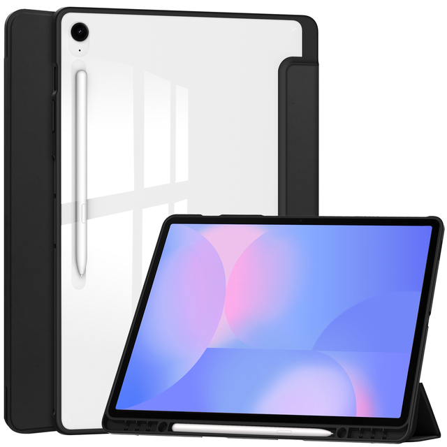 For Samsung Galaxy Tab S10 FE Plus Case 13.1 Inch with S Pen Holder Clear Transparent Protective Tri-Fold Stand Tablet Cover