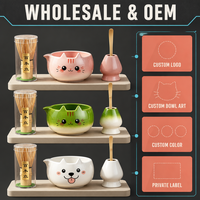 Ensemble de bol à matcha en céramique de style japonais avec chasen, motif animal mignon, boîte cadeau portable pour cérémonie du thé
