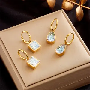 New Arrival Bling 18k Gold Plated Tarnish Free Hypoallergenic 316l Stainless Steel Zircon Hoop Drop Earrings For Women