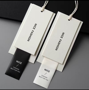 <strong>Customized</strong> Luxury Thick Paper Ticket Clothing Jeans T-shirt Clothes <strong>Fancy</strong> Beige Printing Pearl Ribbon Hang Tag - Product Image 2