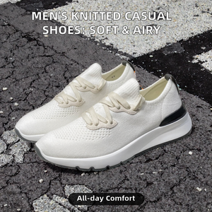 Chaussures plates classiques en cuir véritable tricotées pour hommes, toutes saisons, printemps, été, automne, à lacets, décontractées, douces, confortables, respirantes - Product Image 2