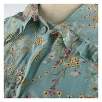 Robe chemise pour femme LS799, tissu en mousseline, motif floral, imprimé, broderie