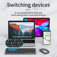 BT kablosuz klavye ve fare Combo, Ultra ince taşınabilir çok cihaz kablosuz klavye ve fare Combo Tablet için, ped