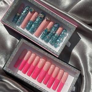 <span class=keywords><strong>Ongles</strong></span> artificiels de luxe à marque privée en ABS, forme cercueil super longue, style stiletto, faits à la main, à presser, couvrance totale, design français - Product Image 3