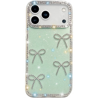 Coque de téléphone transparente antichoc en acrylique pour iPhone 17 Pro Max 18 Pro 18 17 16 15 14 13 avec design nœud scintillant rose