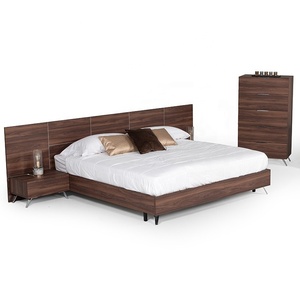 Italian Luxury Bedroom Furniture Walnut Cabinet Bed Storage Bed Set