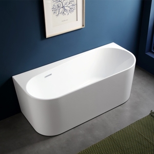 Bañera en Forma de D que Ahorra Espacio, Colocada Contra la Pared |   Bañera Acrílica Moderna Independiente de 1.7m con Diseño de Respaldo Plano para un Baño Pequeño y Eficiente - Product Image 5