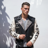 Veste en similicuir OEM pour homme, style High Street, avec imprimé léopard personnalisé, design Letterman, en cuir PU, style motard