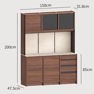 Solid Wood Slab <b>Sideboard</b> Cabinet With Wine <b>Storage</b> And Tea Water Dispenser For Dining Room And Living Room - Product Image 2