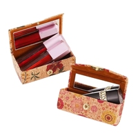 Vente en gros Étui à rouge à lèvres en liège naturel avec miroir impression florale fermoir à pression doublure velours compact