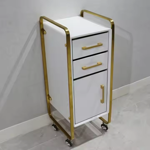 Detachable Golden <b>Table</b> Corner <b>Nail</b> <b>Table</b> With Three Storage Cabinets and Drawer Trolley - Product Image 4