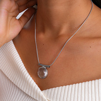 Bijoux de mode OEM/ODM en gros, collier minimaliste avec pendentif rond en cristal transparent, collier avec pendentif barre géométrique en argent