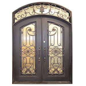 Double portes pivotantes extérieures en acier de sécurité moderne, conception de porte en fer, Double porte d'entrée en verre pour maison Villa - Product Image 2