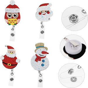 Cross-border gift Santa Claus glitter fabric easy-open <b>buckle</b> glitter nurse felt name tag telescopic <b>clip</b> roll manufacturer - Product Image 1