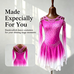 Vestidos de Gimnasia Rítmica, Patinaje Artístico y Danza Lírica para Niñas, Ropa de Actuación Escénica, Spandex/Poliéster - Product Image 1