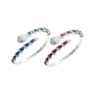 Wholesale popular snake shaped multicolored diamond bracelet set with zircon green eyed snake opening bracelet women's jewelry