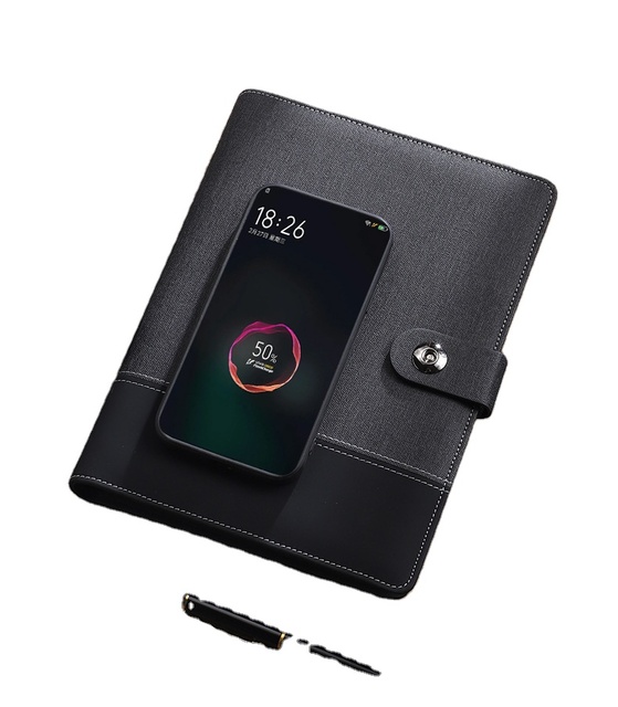 New Multi-function A5 Smart Journal Notebook Custom Logo Diary 8000mah Wireless Charging Powerbank Notebook with USB and Paper