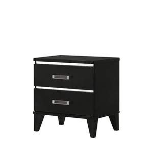 Chelsie Black Finish Nightstand With Two <b>Drawers</b> And Silver Handles <b>For</b> Bedroom <b>Storage</b> - Product Image 4