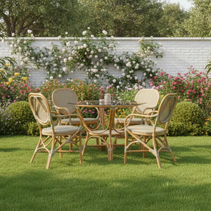 Elegante y Compacto Juego de Comedor de Mimbre de Ratán Estilo Asiático Jamaica, Muebles Cómodos para el Hogar, Apartamento, Hotel, Villa - Product Image 1