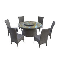 Table de salle à manger de jardin en osier avec chaise, mobilier d'extérieur imperméable avec foyer, fauteuil de patio en rotin avec table à foyer